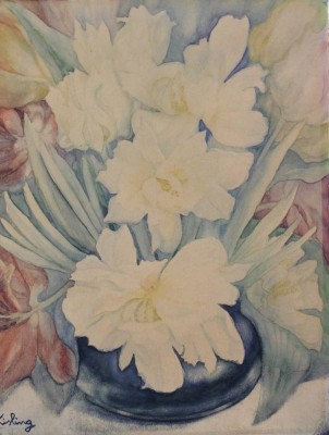 Auktion 351<br>Kiesling, Blumen, Aquarell, Moïse KISLING (1891-1953)  ?, ungerahmt in Passepartout,  BG 33 x 25,5cm [1]