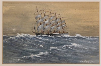 Auktion 351<br>H.v.Pein , Aquarell eines Segelschiffes in stürmischer See . [1]