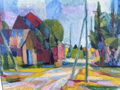 Auktion 351<br>anonyme Dorfstrasse, Öl/Platte, 26x35 cm, gerahmt, RG 50x60 cm [1]