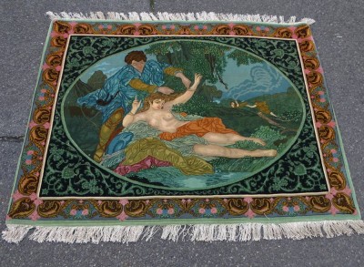 Auktion 352<br>schöner Bilderteppich, antikisierend Szene, älter, guter Zustand, 110 x 127cm [1]