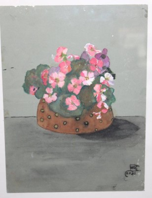 Auktion 352<br>monogrammiertes Aquarelle Blumen, verso Käthe Becher bez. , gerahmt/Glas, RG 41 x 31cm [1]