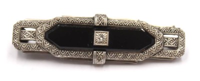 Auktion 352<br>sehr schöne Art-Déco Brosche, 935er Silber, Onyx und Brillant, 5gr., ca. L-4,5cm [1]