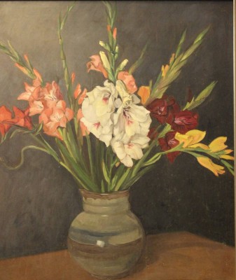 Auktion 352<br>unsigniert, Blumen in Vase, 30/40er Jahre, Öl/Holz, gerahmt, RG 81,5 x 72,5cm, Rahmen beschädigt [1]