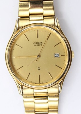 Auktion 353<br>Herren-Armbanduhr, Citizen Quartz, goldfarben, Werk  nicht geprüft, D-3,4cm [1]