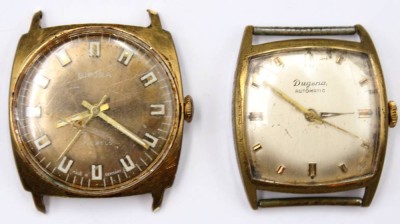 Auktion 353<br>2x div. Herren-Armbanduhren, Bifora u. Dugena Automatic, Werk laufen, je mit starken Tragespuren und ohne Bänder, ca. D-3cm [1]