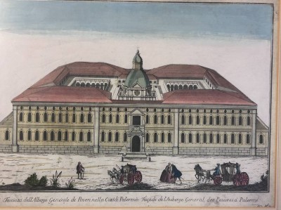 Auktion 353<br>Thomas SALMON (1679-1767)  Prospetto dell'Albergo Generale de' Poveri nella Città di Palermo, Kupferstich handcoloriert, MG 27x33 cm, ger/Glas, RG 50x57 [1]