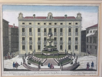 Auktion 353<br>Thomas SALMON (1679-1767) Veduta del Palazzo Senatorio e della magnifica fontana detta del Pretore, 33x40 cm, ger/Glas RG RG 50x57 [1]