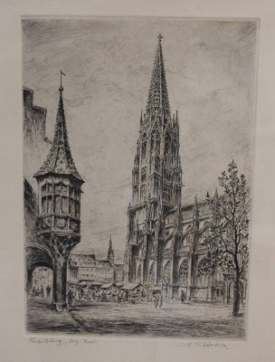 Auktion 353<br>Friedrich GÖRTITZ (1890-1973), Ansicht Freiburg, orig. Radierung, ger./Glas, RG 41,35 x 31cm [1]