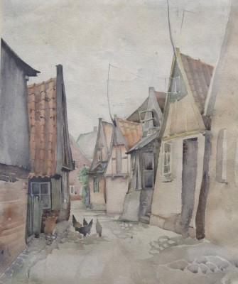 Auktion 353<br>G.Wiedecke, kleine  Dammstrasse in Otterndorf, Aquarell/Papier, gerahmt/Glas, RG 63 x 53cm [1]