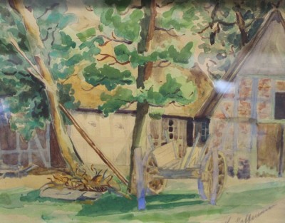 Auktion 353<br>L.Hoffmann, Fachwerkgehöft, Aquarell/Papier, alt gerahmt, RG 33 x 40cm [1]