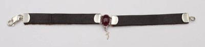 Auktion 353<br>Lederarmband  it 925er Silber-Monturen, Granat-Cabochon, L-19cm [1]