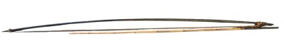 Auktion 353<br>Langbogen mit Pfeil, wohl Kongo?, Holzbreite-4 cm, L-192 cm, Lederschnur [1]