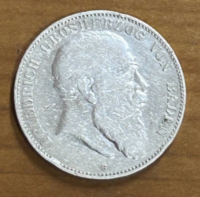 Auktion 354<br>5 Mark 1904, Friedrich Grossherzog von Baden, Silber, D-4 cm, 27,58 gr [1]