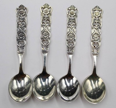 Auktion 354<br>4x Mokkalöffel, Sterling, 3 Kronenpunze, 41,7gr., L-10,2cm [1]