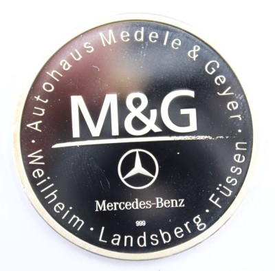 Auktion 354<br>Werbe-Medaille, Mercedes Autohaus Medele & Geyer, Feinsilber, 25,9gr., D-4cm,  in Etui [1]