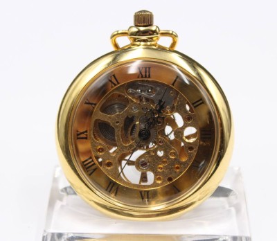 Auktion 354<br>neuzeitl. Skelett-Taschenuhr, Werk läuft, goldfarben, D-4,2cm [1]