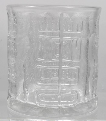 Auktion 354<br>Vintage-Vase, reliefiert mit wohl Südamerikanischen Symbolen, wohl Spiegelau, H-19cm D-18cm [1]