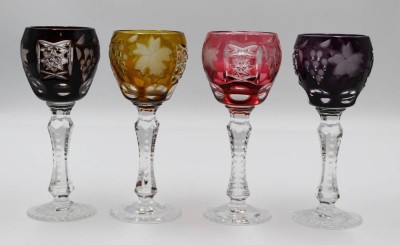 Auktion 354<br>4x Buntglas-Likörgläser, beschliffen, ca. H-13,5cm [1]