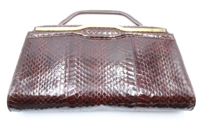 Auktion 354<br>braune Vintage-Damenhandtasche, Schlangenleder, 60/70er Jahre, 16 x 30cm [1]