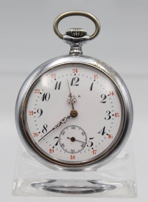 Auktion 355<br>Taschenuhr, A.L.B., Nickelgehäuse, 20er Jahre, Kronenaufzug, Werk läuft. D-4,7cm [1]