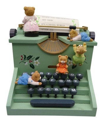 Auktion 355<br>Spieluhr, Schreibmaschine mit Teddys aus Holz, Melodie 