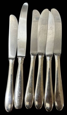 Auktion 355<br>6 Menumesser mit Silber-800- Griffen, L-19cm, 1x länger [1]