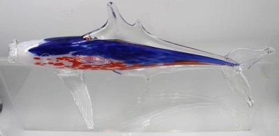 Auktion 355<br>gr. Kunstglas-Fisch, wohl Murano, L-36,5cm, H-15,5cm [1]