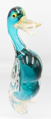 Auktion 355<br>hohe Murano Ente, blau/klar mit Goldflitter, H-21,5 cm [1]