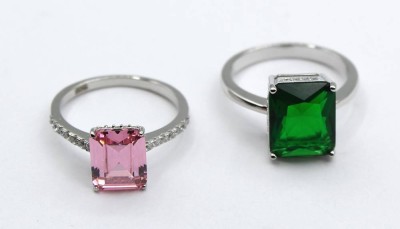 Auktion 355<br>2x Sterling-Ringe, grüner u. rosa Steinbesatz, RG 57 [1]