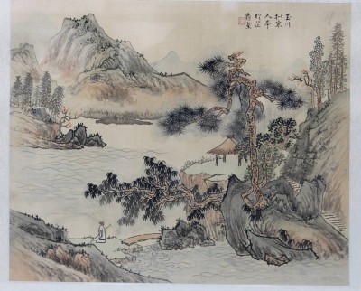 Auktion 355<br>chines. Aquarell, Seelandschaft, ger/glas, 43x49 cm [1]