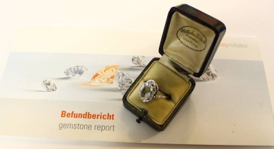 Auktion 355<br>schöner 585 WG Ring mit natürlichem Beryll (Aquamarin), 3,4ct, 5,6gr., RG 55,5, Zertifikat anbei [1]