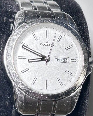 Auktion 355<br>Dugena Quartz Armbanduhr, Werk  läuft, orig. Stahlband [1]