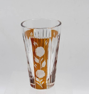 Auktion 356<br>hoher Becher/Vase, Kristall, floraler Schliff, überfangen, H-15cm [1]