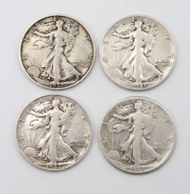 Auktion 356<br>4x Half Dollar Münzen, USA, 1937, 1941, 1942 und 1945 [1]