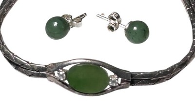 Auktion 356<br>Silber Set-835-, Armband und Paar Ohrstecker, grüne Steine, L-19 cm, zus. 13,8 gr [1]