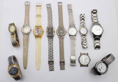 Auktion 356<br>11x div. Armbanduhren, Quartzwerke, Funktionen nicht geprüft, u.a. 2x Swatch, Tragespuren [1]