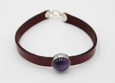 Auktion 356<br>Leder-Armband mit Silbermonturen sowie Amethyst-Cabochon, L-18cm [1]