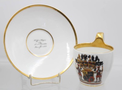 Auktion 356<br>Stundentika Tasse mit U.T., jug. Corps Boroussia Bonn, Hagen, Hilmar Graf v., 1855, Tasse ca. H-11cm [1]