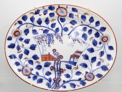 Auktion 356<br>gr. ovale Platte, Minton, Chinoaserien, Serie Bow, älter, ca. 44 x 35cm [1]