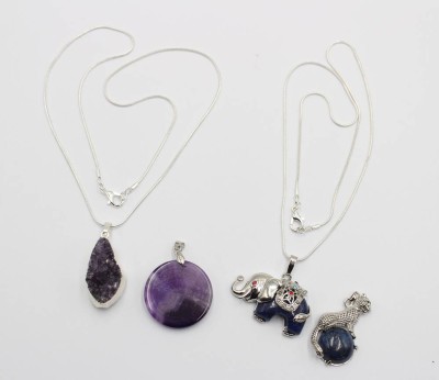 Auktion 356<br>4x div. Anhänger mit Amethyst/Lapislazuli, 2 versilberte Ketten anbei, Ketten ca. L-48cm Anh. ca. L_3,3cm [1]