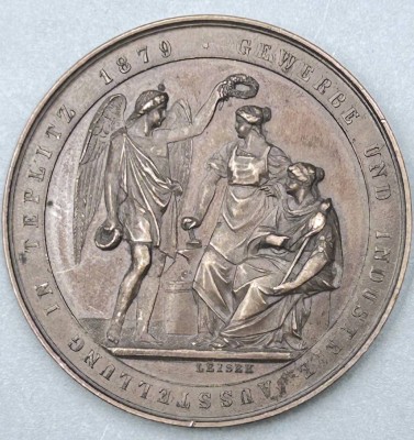 Auktion 356<br>Bronze Medaille  1879, Gewerbe und Industrier,Ausstellung Teplitz, D-6 cm [1]