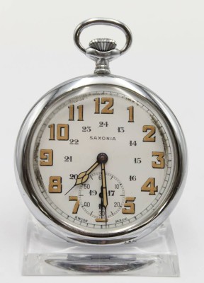 Auktion 357<br>schöne Herrentaschenuhr, Saxonia, Kronenaufzug, Werk läuft, D-5,5cm [1]