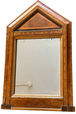 Auktion 357<br>antiker Wandspiegel, Holz intarsiert, Spiegel fleckig, 69x41 cm [1]